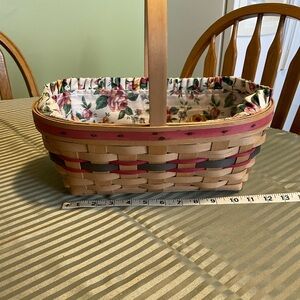 Longaberger Basket with Floral Liner - Pink & Natural with Fixed Handle